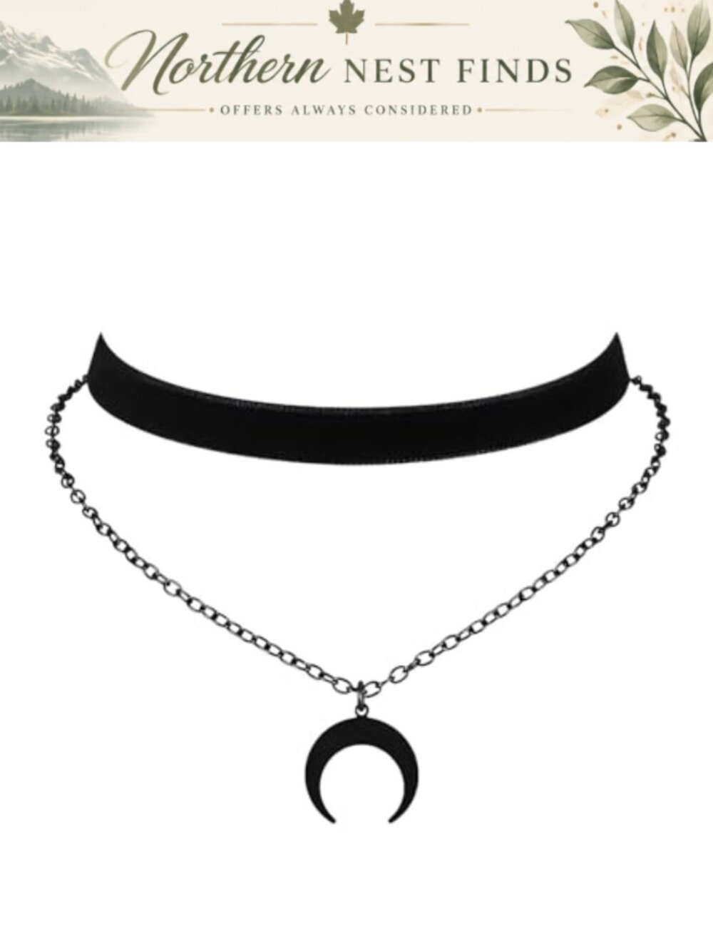Gothic Layered Choker Necklace Velvet Teardrop Moon Heart Pendant